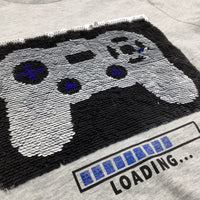 'Loading' Game Controller Sequin Flip Grey T-Shirt - Boys 9-10 Years