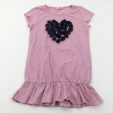 Appliqued Flowers Heart Pink Tunic Top - Girls 8-9 Years