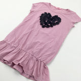Appliqued Flowers Heart Pink Tunic Top - Girls 8-9 Years