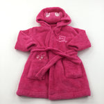 'Cute & Cuddly' Bear Face Bright Pink Fleece Dressing Gown - Girls 9-12 Months