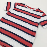 Red, Navy & White Striped T-Shirt - Boys 9-10 Years