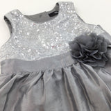 Sequins Silver & Grey Silky Party Dress - Girls 18-24 Months