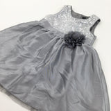 Sequins Silver & Grey Silky Party Dress - Girls 18-24 Months