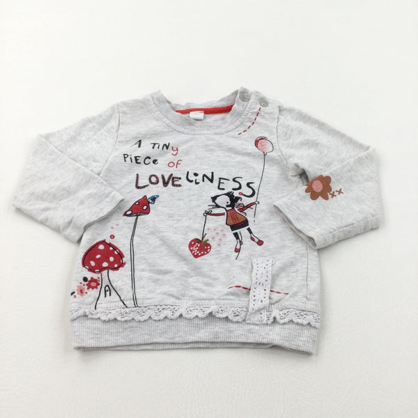 'A Tiny Piece Of Loveliness' Mouse & Toadstools Grey Lightweight Sweatshirt - Girls 18-24 Months