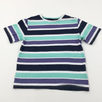 Green, Purple, Black & White Striped T-Shirt - Boys 9-10 Years