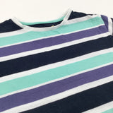 Green, Purple, Black & White Striped T-Shirt - Boys 9-10 Years