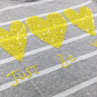 'Just Be You' Sequin Hearts Grey & White Striped T-Shirt - Girls 10 Years