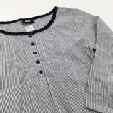 Embroidered Sparkly Grey, Black & White Striped Cotton Blouse - Girls 9-10 Years