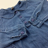 Denim Effect Cotton Tunic Top With Collar - Girls 4-5 Years