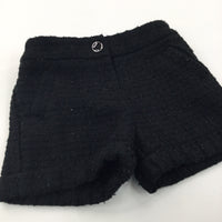 Sparkly Pattern Thick Black Shorts with Adjustable Waistband - Girls 5-6 Years