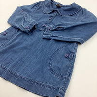 Denim Effect Cotton Tunic Top With Collar - Girls 4-5 Years