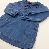 Denim Effect Cotton Tunic Top With Collar - Girls 4-5 Years