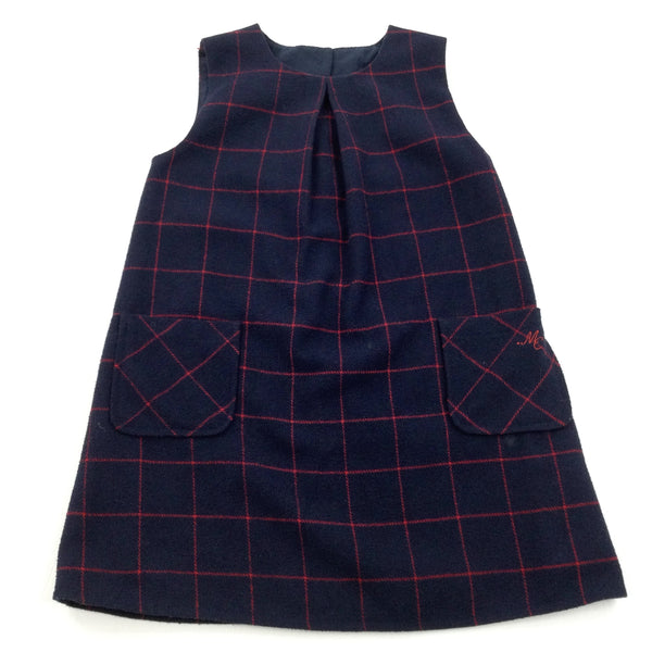 Navy & Red Checked Pinafore Dress - Girls 4-5 Years