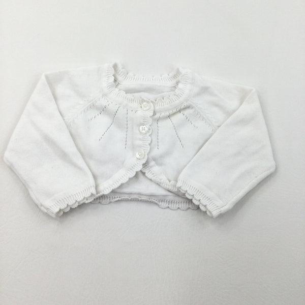 White Scallop Hem Cardigan - Girls 0-3 Months