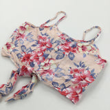 Flowers Red, Blue & Pale Peach Lightweight Cotton Tie Front Vest Top - Girls 9-10 Years