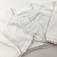 White Scallop Hem Cardigan - Girls 0-3 Months