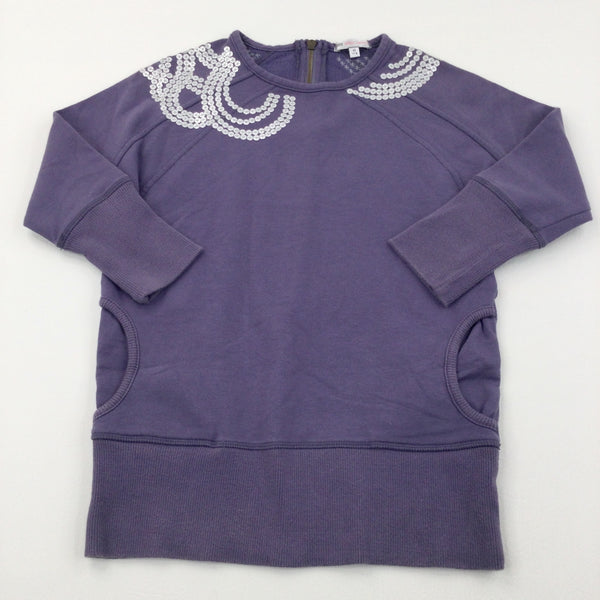 Sequin Pattern Purple 3/4 Length Sleeve Sweatshirt - Girls 10 Years
