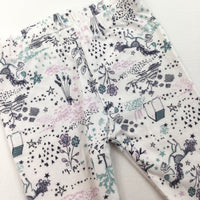 Unicorns & Flowers White Leggings - Girls 0-3 Months