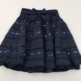 Sequins & Lace Detail Silky Dark Navy Skirt - Girls 10 Years