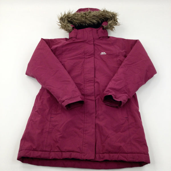 Burgundy Fleece Lined Parka Coat - Girls 9-10 Years