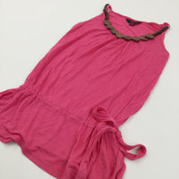 Attached Necklace Dark Pink Lightweight Jersey Tunic Top - Girls 9-10 Years