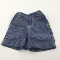 Blue Cotton Shorts with Adjustable Waistband - Boys 12-18 Months