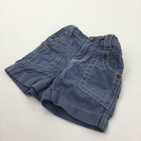 Blue Cotton Shorts with Adjustable Waistband - Boys 12-18 Months