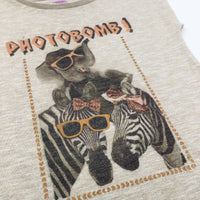 'Photobomb' Wild Animals Sparkly Gold Lightweight Knitted Sleeveless Jumper - Girls 9-10 Years