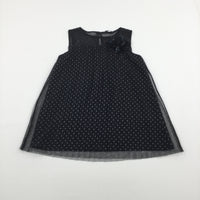 Black & White Spotty Blouse with 3D Flower & Net Overlay - Girls 7-8 Years