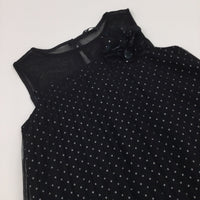 Black & White Spotty Blouse with 3D Flower & Net Overlay - Girls 7-8 Years