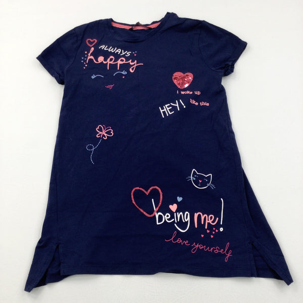 'Always Happy' Navy Longline T-Shirt - Girls 9-10 Years