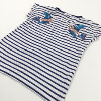 Sequins Birds Navy & White Striped T-Shirt - Girls 9-10 Years