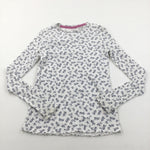 Flowers Blue & White Ribbed Long Sleeve Top - Girls 11-12 Years