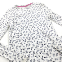 Flowers Blue & White Ribbed Long Sleeve Top - Girls 11-12 Years