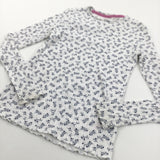 Flowers Blue & White Ribbed Long Sleeve Top - Girls 11-12 Years