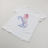 Unicorn Studded White T-Shirt - Girls 9-10 Years