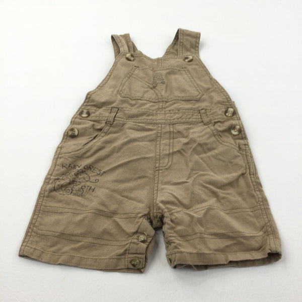 'Rainforest Frog' Light Brown Cotton Short Dungarees - Boys 12-18 Months