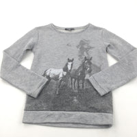 Sparkly Horses Grey Marl Polyester Sweatshirt - Girls 9-10 Years