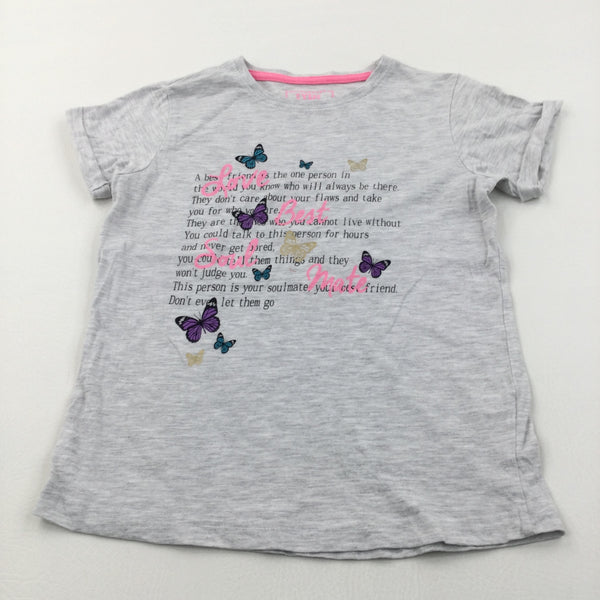 'Love, Best, Soul, Mate' Butterflies Grey & Pink T-Shirt - Girls 9-10 Years