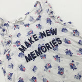 'Make New Memories' Flowers White & Blue T-Shirt - Girls 6-8 Years