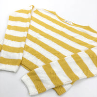Mustard Yellow & White Striped Lightweight Knitted Cropped Jumper - Girls 8-10 Years