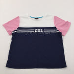 '…Real Girl Power' Pink, Navy & White Sports Style T-Shirt - Girls 11-12 Years