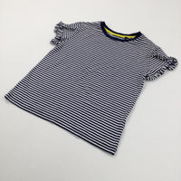 Navy & White Striped Frilly T-Shirt - Girls 9-10 Years