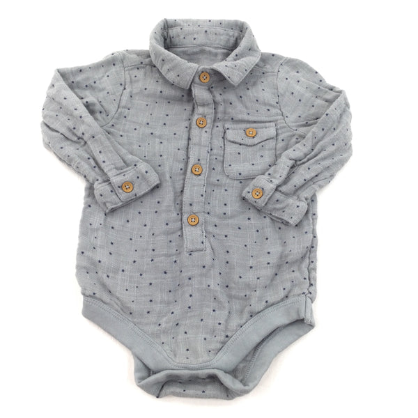 Shirt Style Stars Grey & Navy Long Sleeve Bodysuit - Boys 3-6 Months
