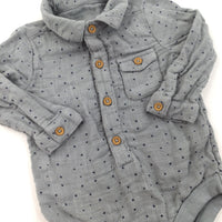 Shirt Style Stars Grey & Navy Long Sleeve Bodysuit - Boys 3-6 Months