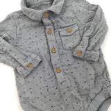 Shirt Style Stars Grey & Navy Long Sleeve Bodysuit - Boys 3-6 Months