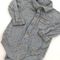 Shirt Style Stars Grey & Navy Long Sleeve Bodysuit - Boys 3-6 Months