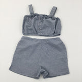 Blue & White Striped Cotton Vest Top & Shorts Set - Girls 10 Years