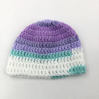 Purple, White & Mint Knitted Hat - Boys/Girls Newborn