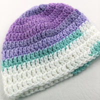Purple, White & Mint Knitted Hat - Boys/Girls Newborn